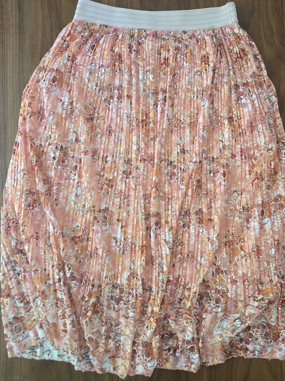 Metro Wear Peach Floral Pleated Midi Skirt